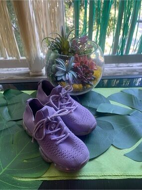 Lilac Knit Slip-On Sneakers - Lavender Casual Trainers